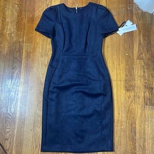 Navy Blue Suede Pencil Dress